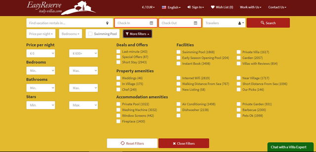 Italy Villas, resultados de la búsqueda