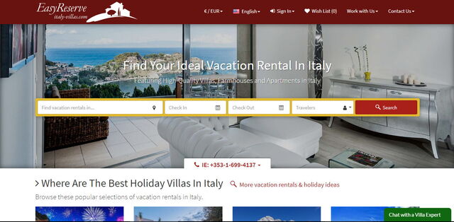 Italy Villas, Página web