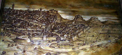 Fresco del antiguo hipóromo de palio di Asti