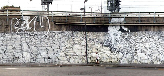 Graffiti por Blu en Milan, Piazza Monte Titano
