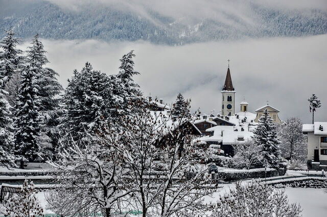 Escena nevada en el Valle de Aosta