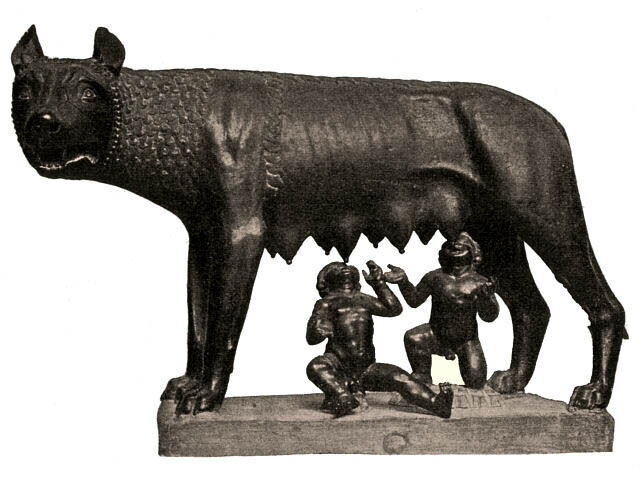 Escultura de Rómulo y Remo mamando