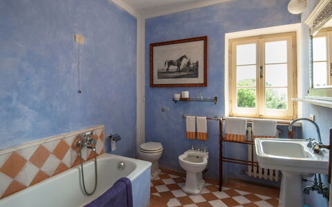Fontanelle 16: Baño, Habitación, Propiedad, Azul, Diseño De Interiores, Suelo, Pared, Edificio, Bienes Raíces, Loseta