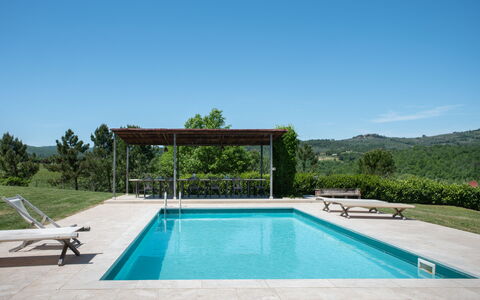 Villa Felciai: Agua, Cielo, Piscina, Planta, Azur, Rectángulo, Sombra, El Terreno Del Lote, Hierba, Árbol