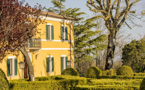 Villa Pianoia: Planta, Cielo, Propiedad, Edificio, Ventana, Árbol, Rama, Vegetación, Luz De Sol, Amarillo