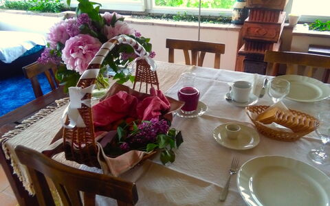 Villa Fulvia: Mesa, Vajilla, Mueble, Vajilla, Flor, Comida, Planta, Plato, Ventana, Manteles