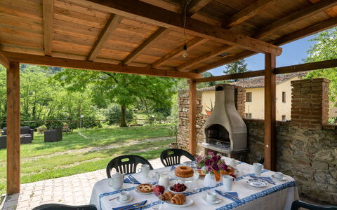 Locanda Di Alberi Without Kitchen: Mesa, Planta, Propiedad, Edificio, Vajilla, Sombra, Diseño De Interiores, Árbol, Mueble Para Exteriores, Madera