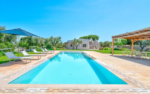 Villa Del Capitolo Con Trullo: Agua, Planta, Cielo, Propiedad, Piscina, Azur, Sombra, Árbol, Cuerpo De Agua, Mueble Para Exteriores