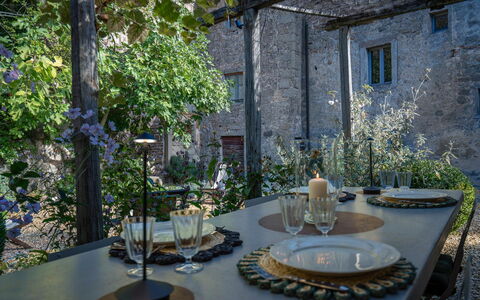 Casa Di Pietro In Vivo D'orcia, Pool: Mueble, Pared, Mesa, Silla, Encendiendo, Cocina Y Comedor Mesa, Diseño De Interiores, Restaurante, Planta De Casa, Comedor