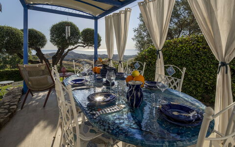 Villa Acquaro, Santa Caterina Dello Ionio, Pool, A: Mueble, Silla, Mesa, Mueble Para Exteriores, Mesa Al Aire Libre, Manteles, Jardín, Sombra, Cocina Y Comedor Mesa, Recurso
