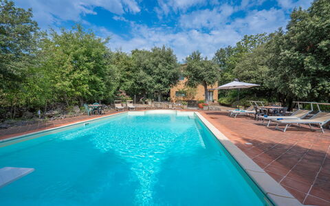 Santa Colomba House, Siena, Nature And Pool: Agua, Nube, Planta, Propiedad, Cielo, Piscina, Azur, Árbol, Silla, Sombra