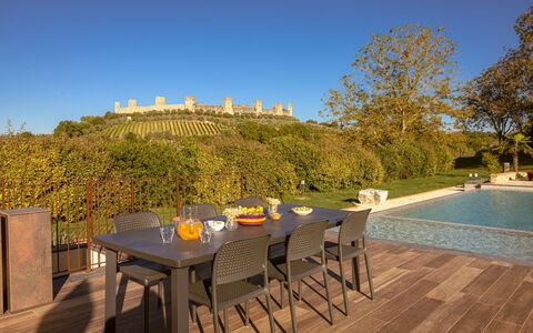 Il Borgo, Borgo Campassini, Monteriggioni: Mueble, Mesa, Mueble Para Exteriores, Silla, Mesa Al Aire Libre, Cocina Y Comedor Mesa, Jardín, Sombra, Patio Interior, Eco Hotel