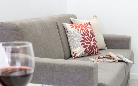 La Rondine Apartment: Mueble, Diseño De Interiores, Sofá, Amortiguar, Arrojar La Almohada, Textil, Sala, Piso, Almohada, Casa