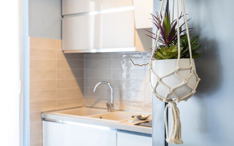 Altamarea Apartment: Diseño De Interiores, Maceta, Cocina, Piso, Suelo, Planta De Casa, Mostrador, Habitación, Florero, Gabinetes