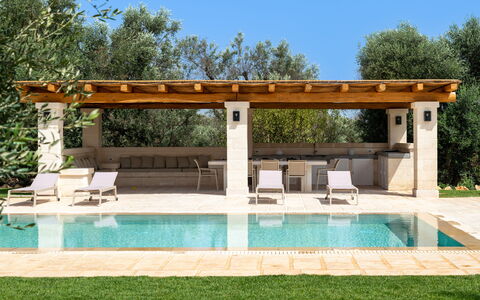 Trulli di Luccio: Madera, Piscina, Mueble, Mueble Para Exteriores, Material Compuesto, Sombra, Recurso, Estructura Al Aire Libre, Jardín, Silla