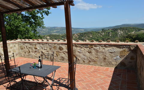 Agriturismo Bellavista, Private Pool, Val D'Orcia: Pared, Mueble Para Exteriores, Mesa Al Aire Libre, Sombra, Losa, Balcón, Silla, Cresta, Maceta, Cerca