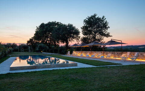 Poggio Mori 20: Piscina, Paisaje, Paisajismo, Césped, Fuente De Agua, Noche, Oscuridad, Parque, Piscina De Reflejo, Sombra