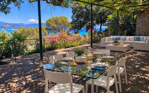 Portofino Luxury Villa – Private Sea Access & Car-: Mueble, Silla, Mesa, Mueble Para Exteriores, Mesa Al Aire Libre, Cocina Y Comedor Mesa, Jardín, Restaurante, Sombra, Recurso