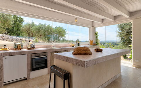 Trullo Miravista Valle D'Itria: Piso, Mueble, Diseño De Interiores, Cocina, Suelo, Mostrador, Techo, Silla, Cocina Y Comedor Mesa, Material Natural