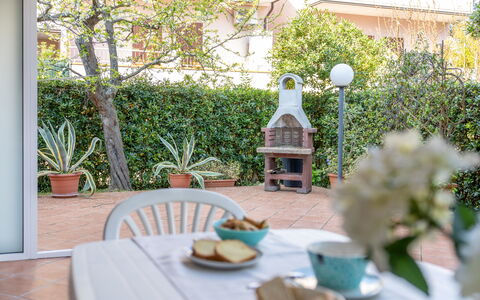 Veranda sul Conero: Mueble, Mueble Para Exteriores, Silla, Cocina Y Comedor Mesa, Mesa Al Aire Libre, Maceta, Jardín, Sombra, Planta De Casa, Patio Interior