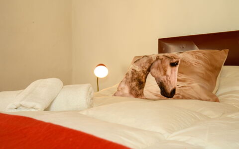Villa the Horses: Habitación, Sábana, Linos, Textil, Lecho, Cama, Mueble, Diseño De Interiores, Marrón, Encendiendo