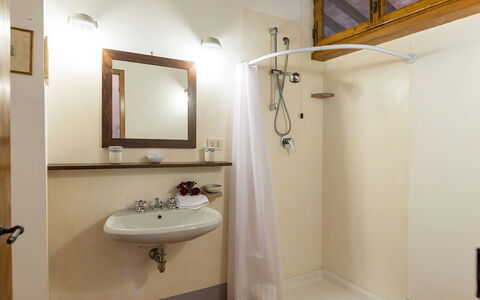 Podere Fabbrica 12: Pared, Diseño De Interiores, Arreglo De Tubería, Lavabo Del Baño, Baño, Madera, Piso, Suelo, Techo, Espejo