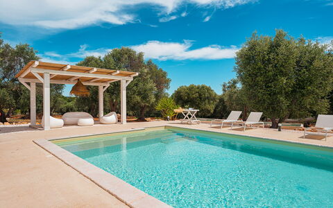 Casale di Amelì 5: Azul, Piscina, Mueble Para Exteriores, Mueble, Sombra, Recurso, Ocio, Silla, Eco Hotel, Sunlounger