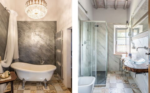 Villa Castiglione: Baño, Pared, Arreglo De Tubería, Diseño De Interiores, Piso, Suelo, Plomería, Encendiendo, Casa, Grifo